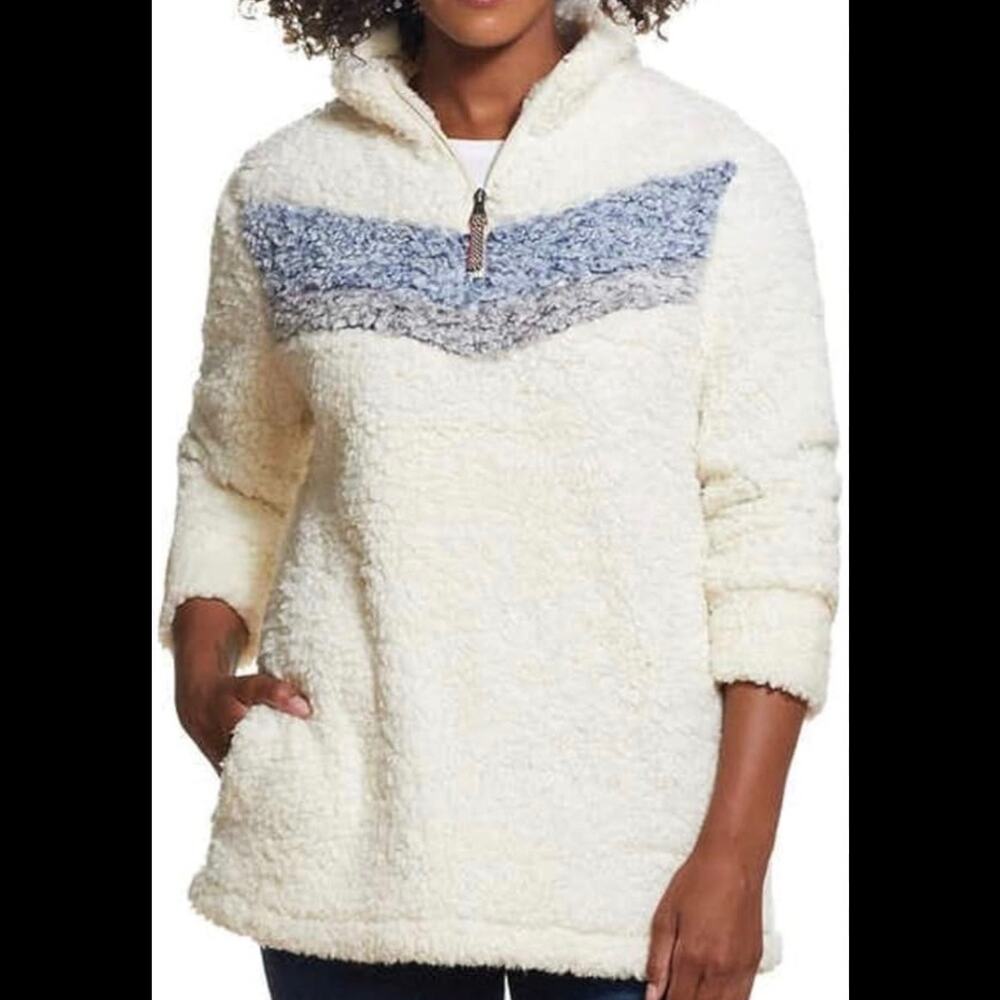 Weatherproof Vintage Zip Up Women Frosty Tipped Faux Sherpa Large Cabincore